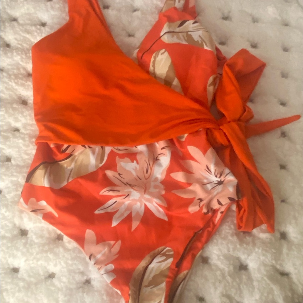 Orange Floral One-Piece Swimsuit